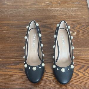 Storm Black Flats with Pearl Accents